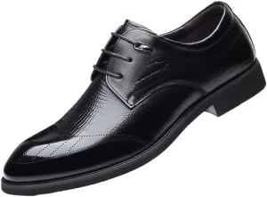 Men's Shiny Patent Leather Dress Shoes Mens Classic Formal Oxford Lace Up Wedding Pointed Toe Breathable Shoes