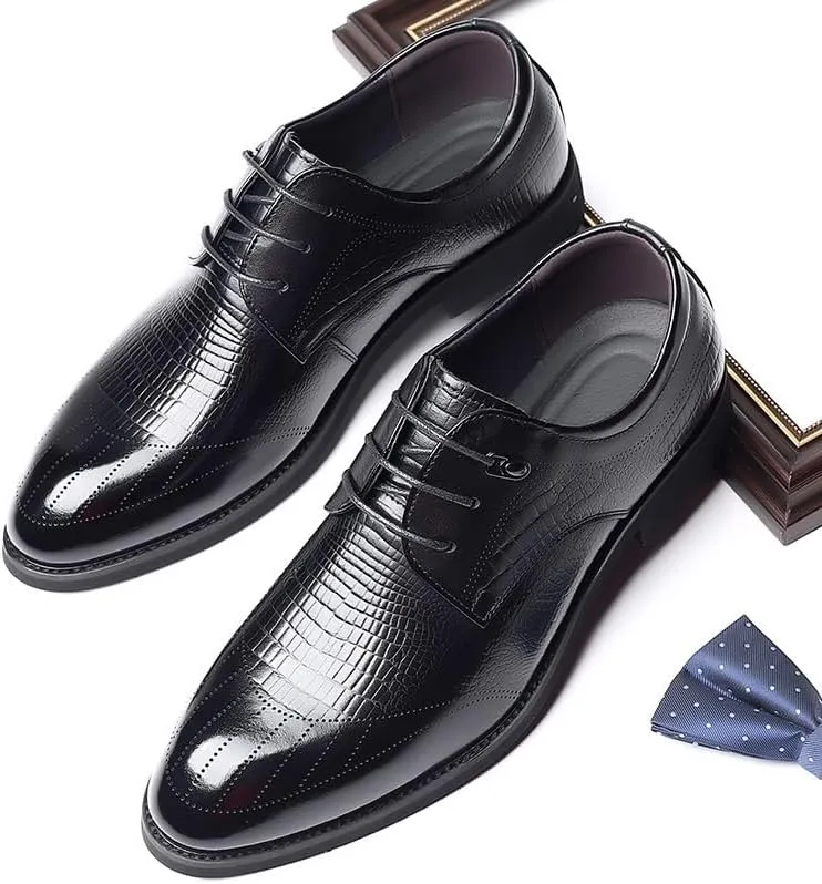Men's Shiny Patent Leather Dress Shoes Mens Classic Formal Oxford Lace Up Wedding Pointed Toe Breathable Shoes