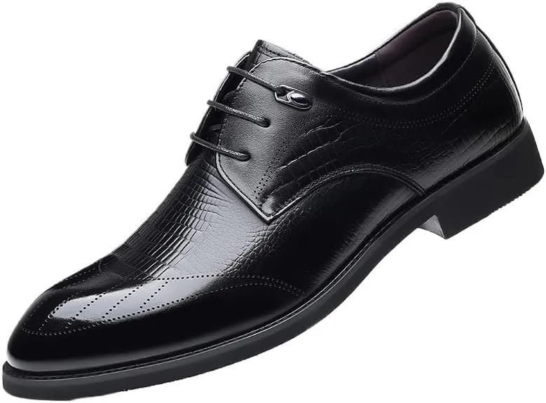 Men's Shiny Patent Leather Dress Shoes Mens Classic Formal Oxford Lace Up Wedding Pointed Toe Breathable Shoes