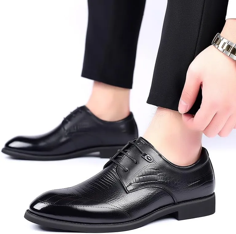 Men's Shiny Patent Leather Dress Shoes Mens Classic Formal Oxford Lace Up Wedding Pointed Toe Breathable Shoes