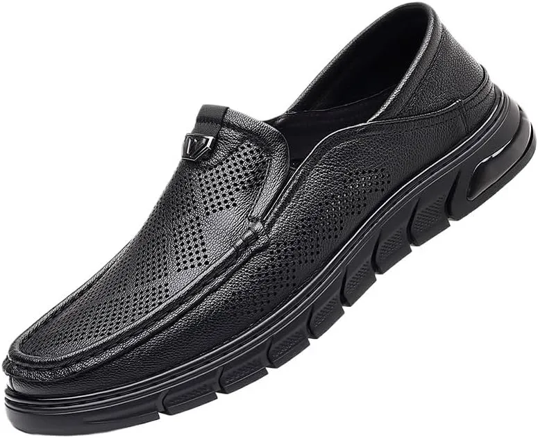 Men's Slip-On Leather New Breathable Oxford Shoes Prom Wedding Business Office Dress Mesh Shoes