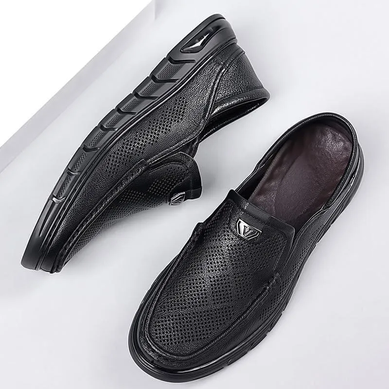 Men's Slip-On Leather New Breathable Oxford Shoes Prom Wedding Business Office Dress Mesh Shoes
