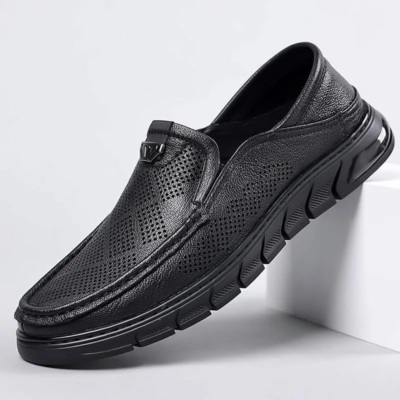Men's Slip-On Leather New Breathable Oxford Shoes Prom Wedding Business Office Dress Mesh Shoes