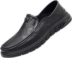 Men's Slip-On Leather New Breathable Oxford Shoes Prom Wedding Business Office Dress Mesh Shoes