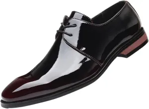 Mens Tuxedo Shoes Lace-up Oxfords Shoes Lightweight Leather Fashion Comfortable Non-Slip Low Top Business Work Shoes