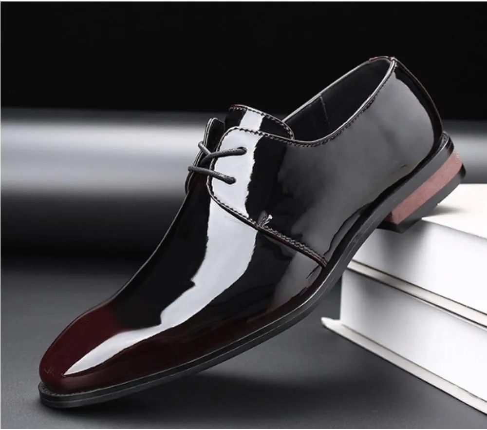 Mens Tuxedo Shoes Lace-up Oxfords Shoes Lightweight Leather Fashion Comfortable Non-Slip Low Top Business Work Shoes