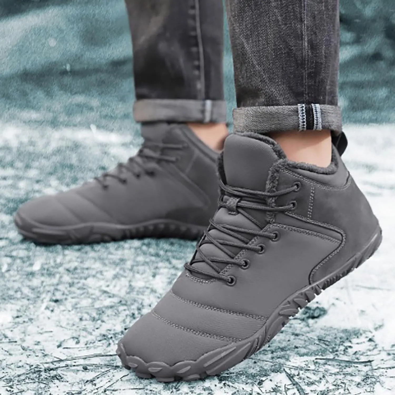Mens Work Boots Slip On Hiking Sneakers Shoes with Fur Lined Working Shoes for Women Non-Slip Wide Outdoor Shoes Slip on Loafers Hike Grounded Footwear