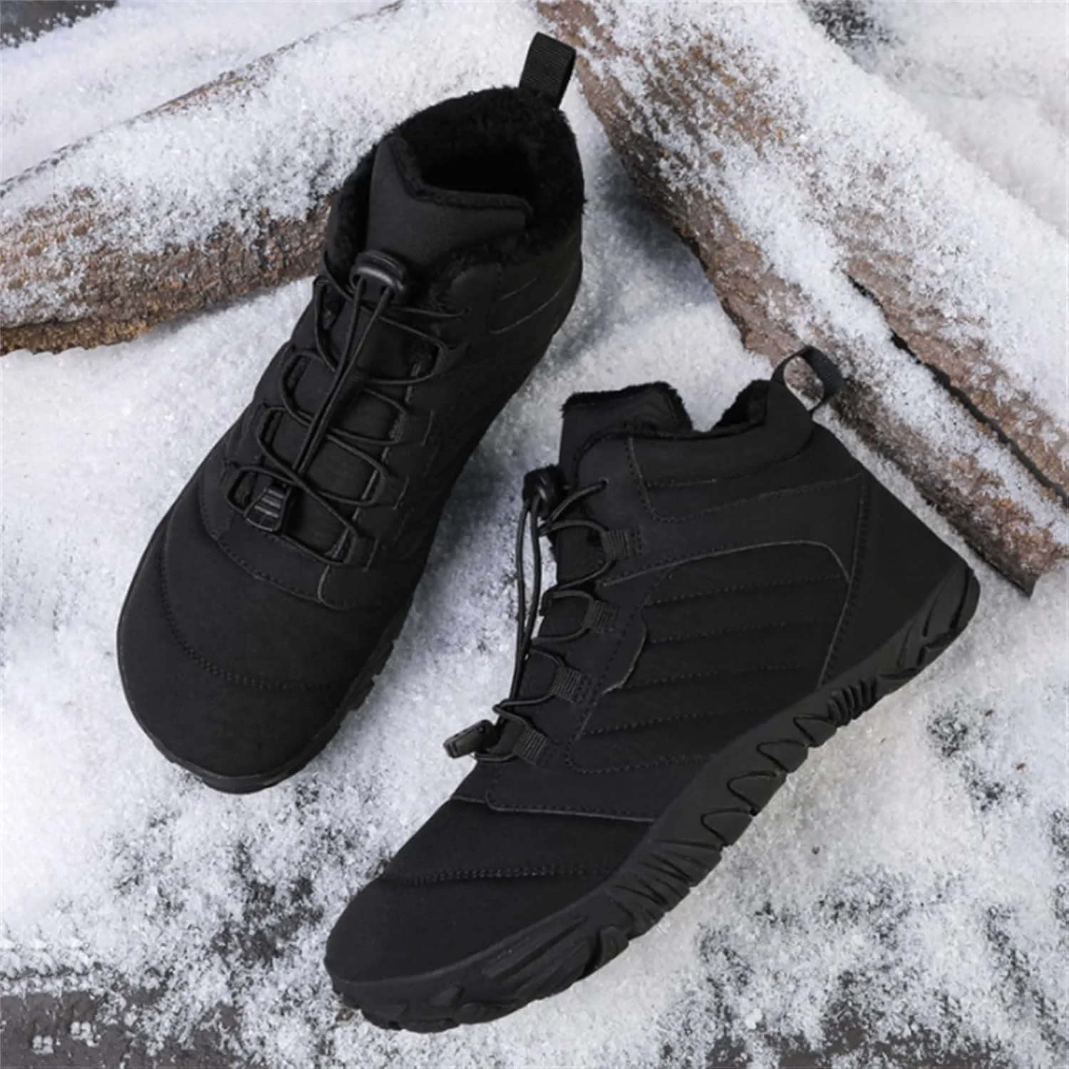 Mens Work Boots Slip On Hiking Sneakers Shoes with Fur Lined Working Shoes for Women Non-Slip Wide Outdoor Shoes Slip on Loafers Hike Grounded Footwear