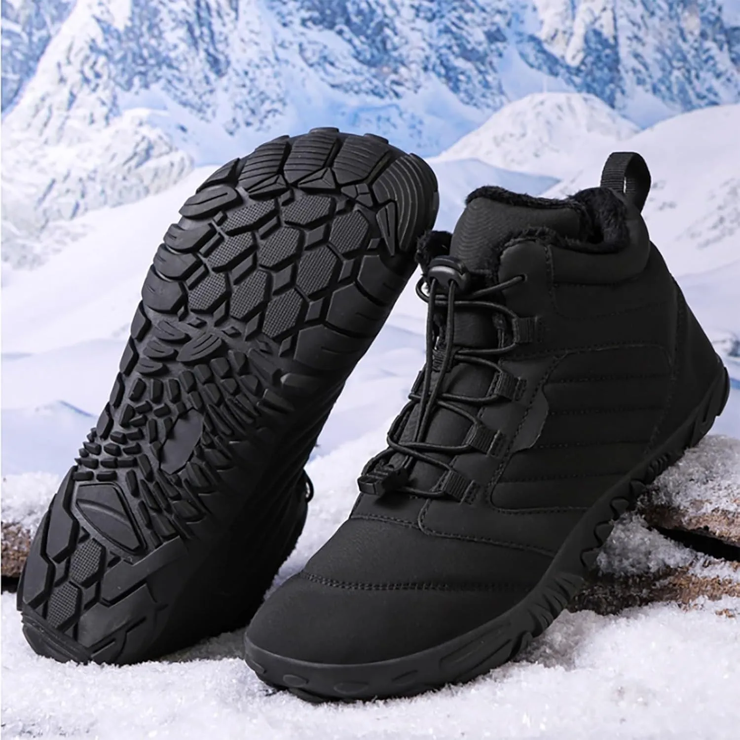Mens Work Boots Slip On Hiking Sneakers Shoes with Fur Lined Working Shoes for Women Non-Slip Wide Outdoor Shoes Slip on Loafers Hike Grounded Footwear