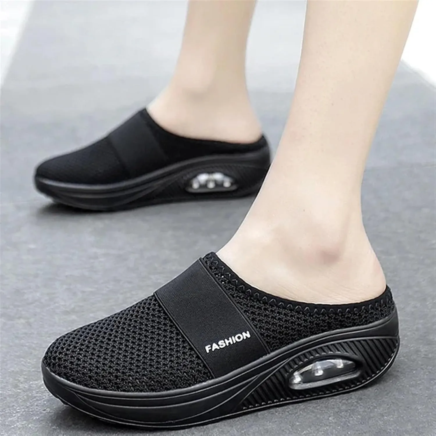Mules for Women Breathable Mesh Walking Mules Sneakers Open Back Slip On Shoes Diabetic Air-Cushion Slip-On Walking Shoes Orthopedic Diabetic Slippers Closed Toe Slides Beach Sandals
