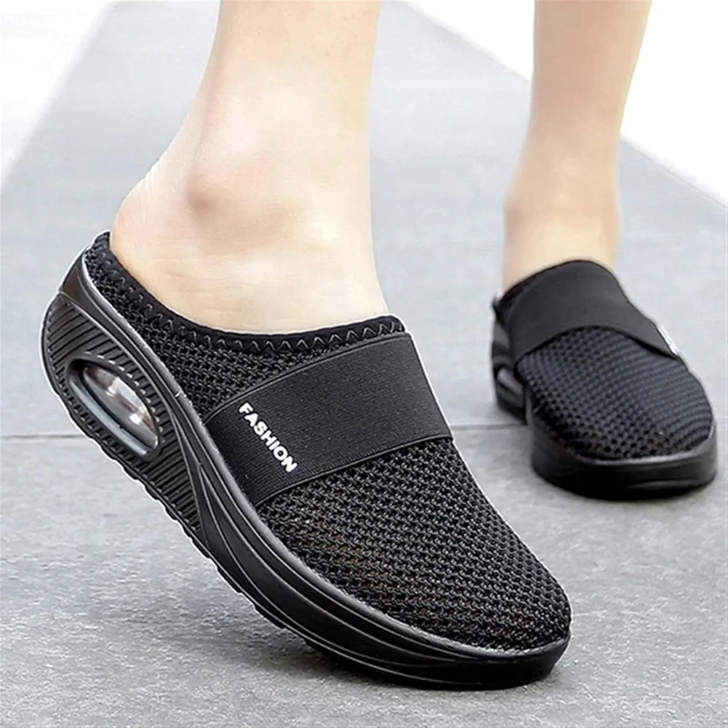 Mules for Women Breathable Mesh Walking Mules Sneakers Open Back Slip On Shoes Diabetic Air-Cushion Slip-On Walking Shoes Orthopedic Diabetic Slippers Closed Toe Slides Beach Sandals
