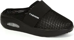 Mules for Women Breathable Mesh Walking Mules Sneakers Open Back Slip On Shoes Diabetic Air-Cushion Slip-On Walking Shoes Orthopedic Diabetic Slippers Closed Toe Slides Beach Sandals