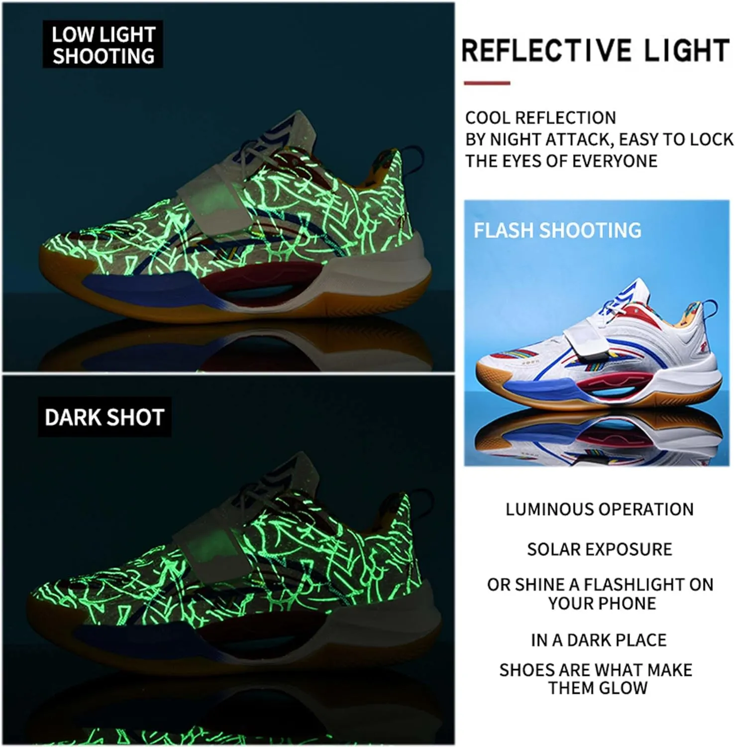 Neutral Fluorescent Basketball Shoes Fashion High Top Sneakers Breathable Anti-Slip Running Trainers Lightweight Breathable Outdoor Fitness Walking Jogging Shoes