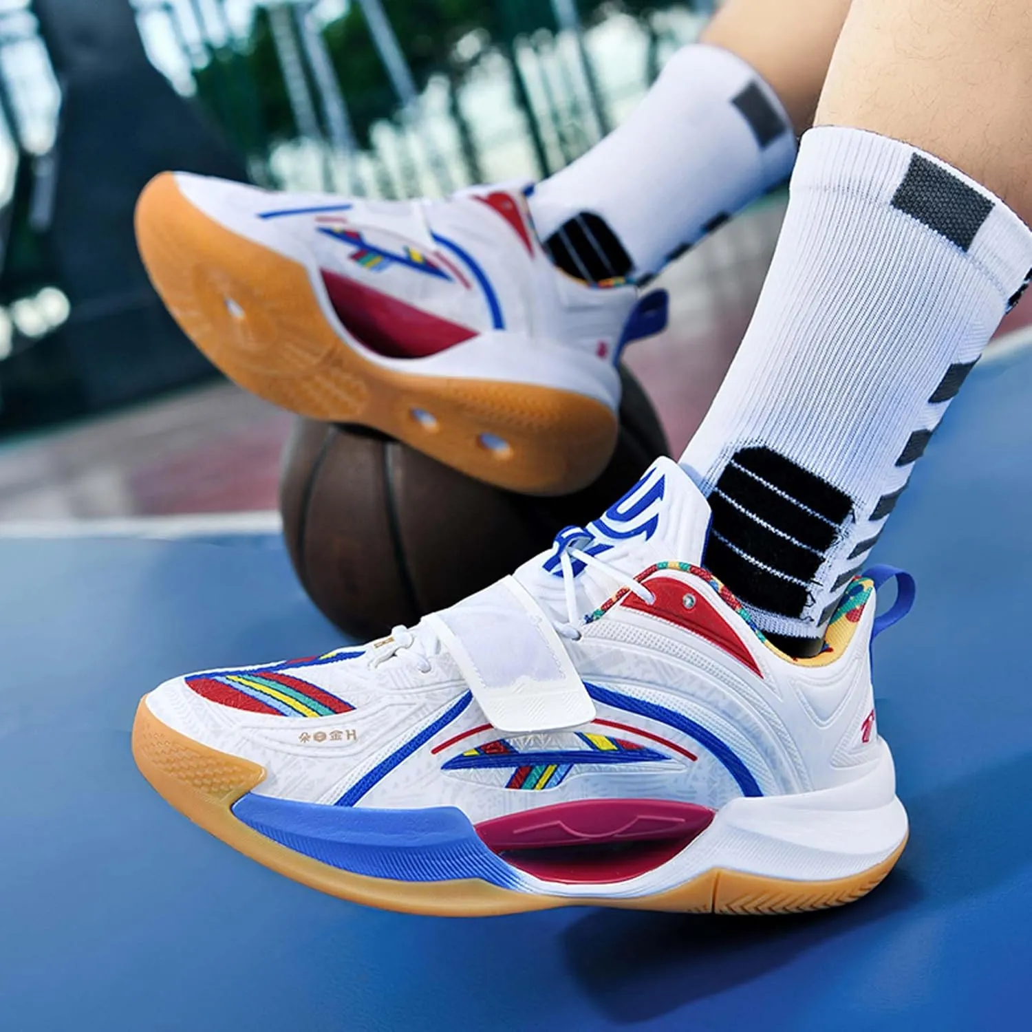 Neutral Fluorescent Basketball Shoes Fashion High Top Sneakers Breathable Anti-Slip Running Trainers Lightweight Breathable Outdoor Fitness Walking Jogging Shoes