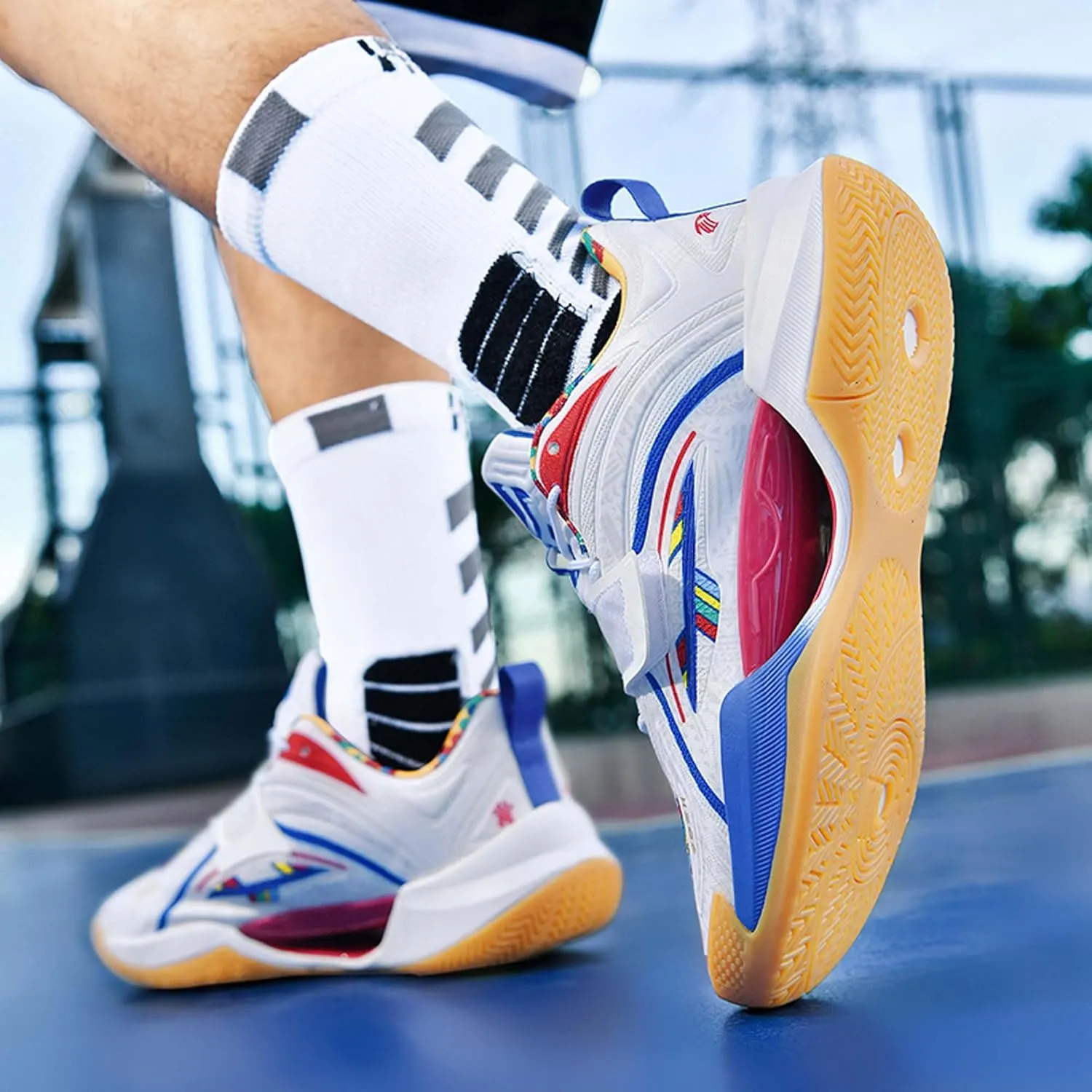 Neutral Fluorescent Basketball Shoes Fashion High Top Sneakers Breathable Anti-Slip Running Trainers Lightweight Breathable Outdoor Fitness Walking Jogging Shoes