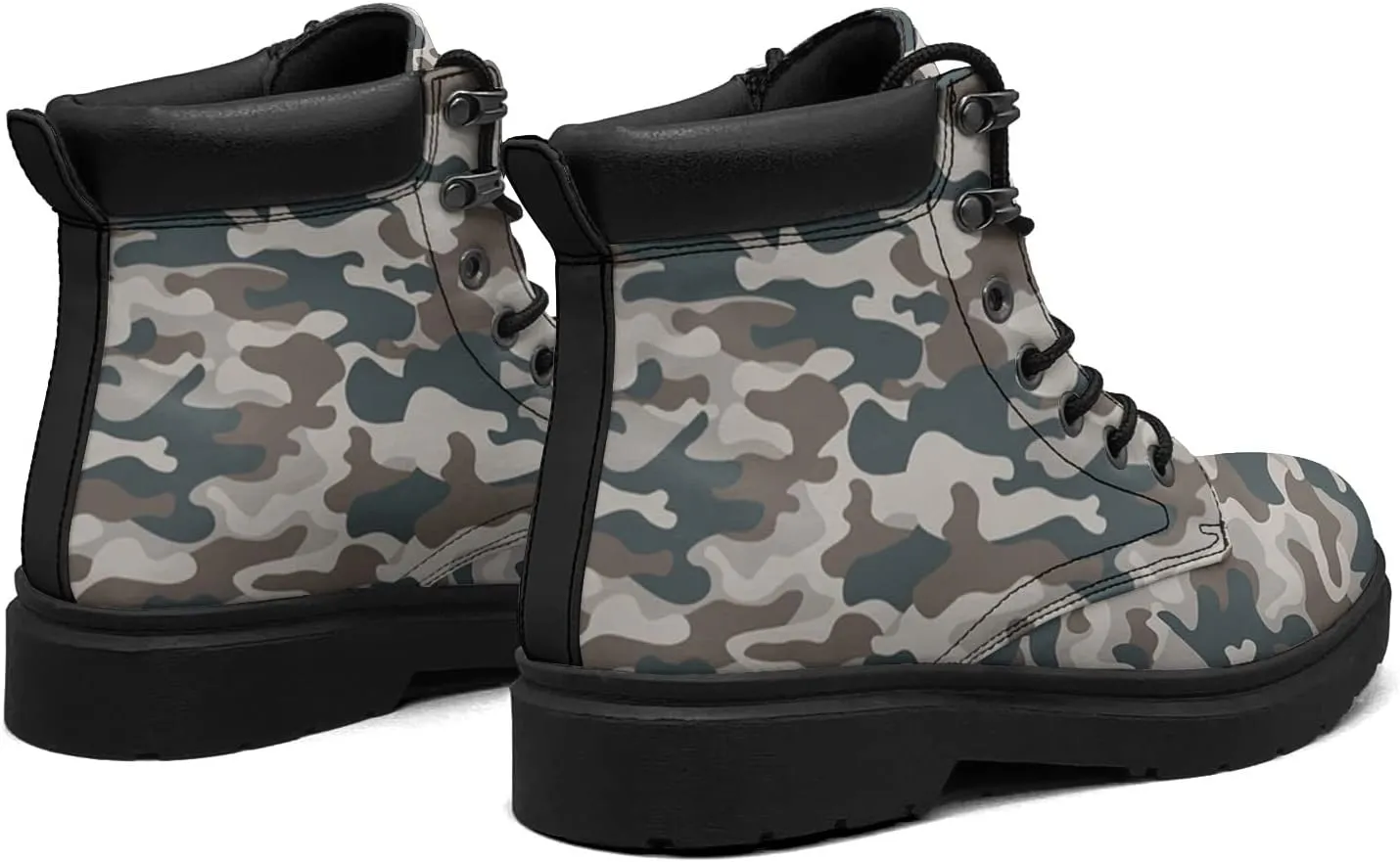 Pink Camo Leaf Boots Womens Snow Boots Ankle Anti-Slip Combat Boots Lace Up Winter Waterproof Leather Boots Shoes Gifts for Women