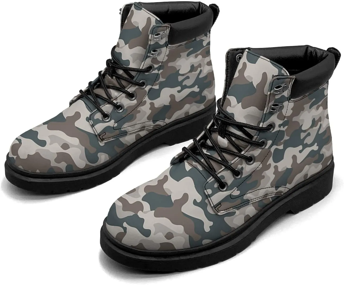 Pink Camo Leaf Boots Womens Snow Boots Ankle Anti-Slip Combat Boots Lace Up Winter Waterproof Leather Boots Shoes Gifts for Women