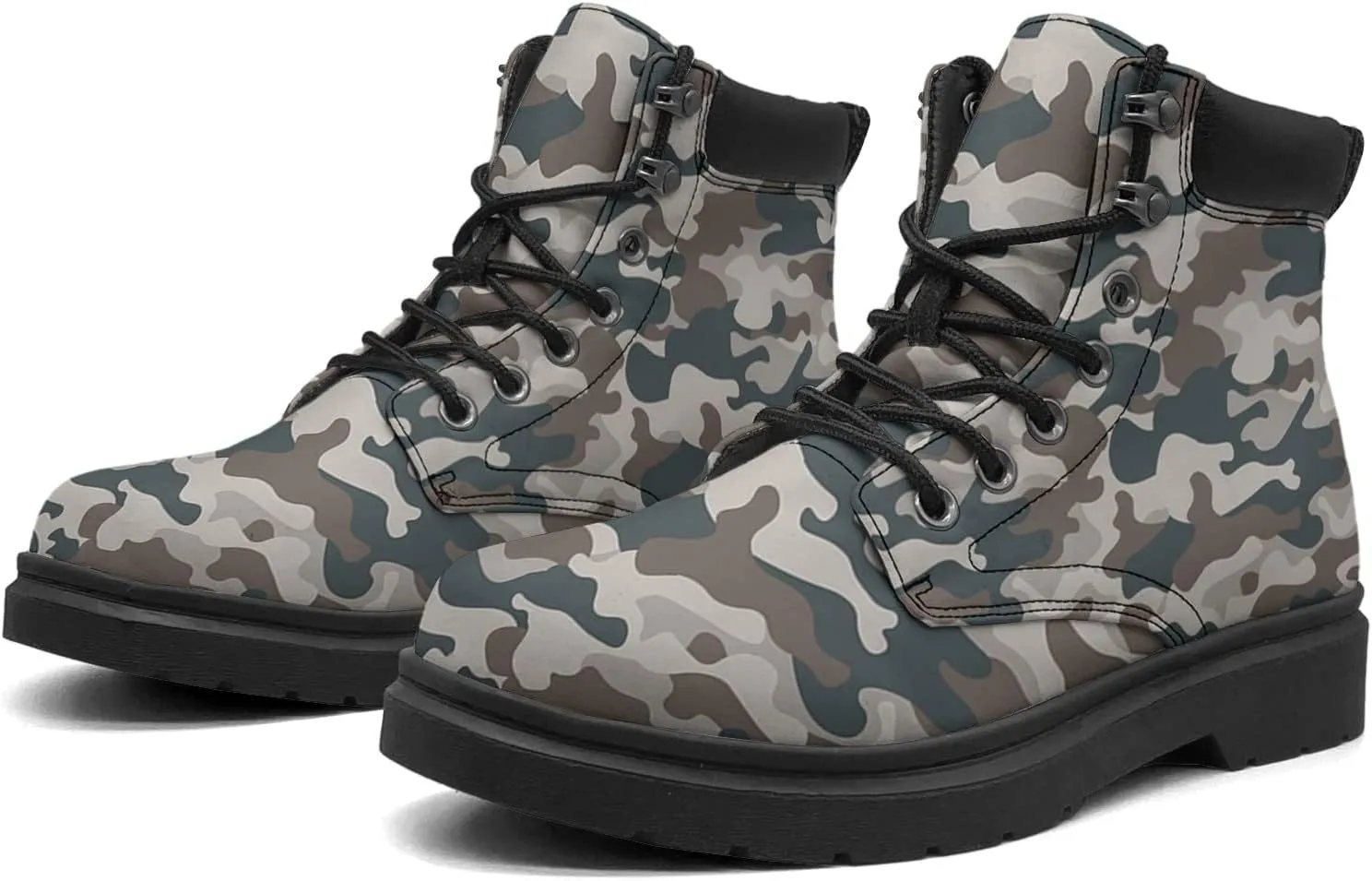 Pink Camo Leaf Boots Womens Snow Boots Ankle Anti-Slip Combat Boots Lace Up Winter Waterproof Leather Boots Shoes Gifts for Women