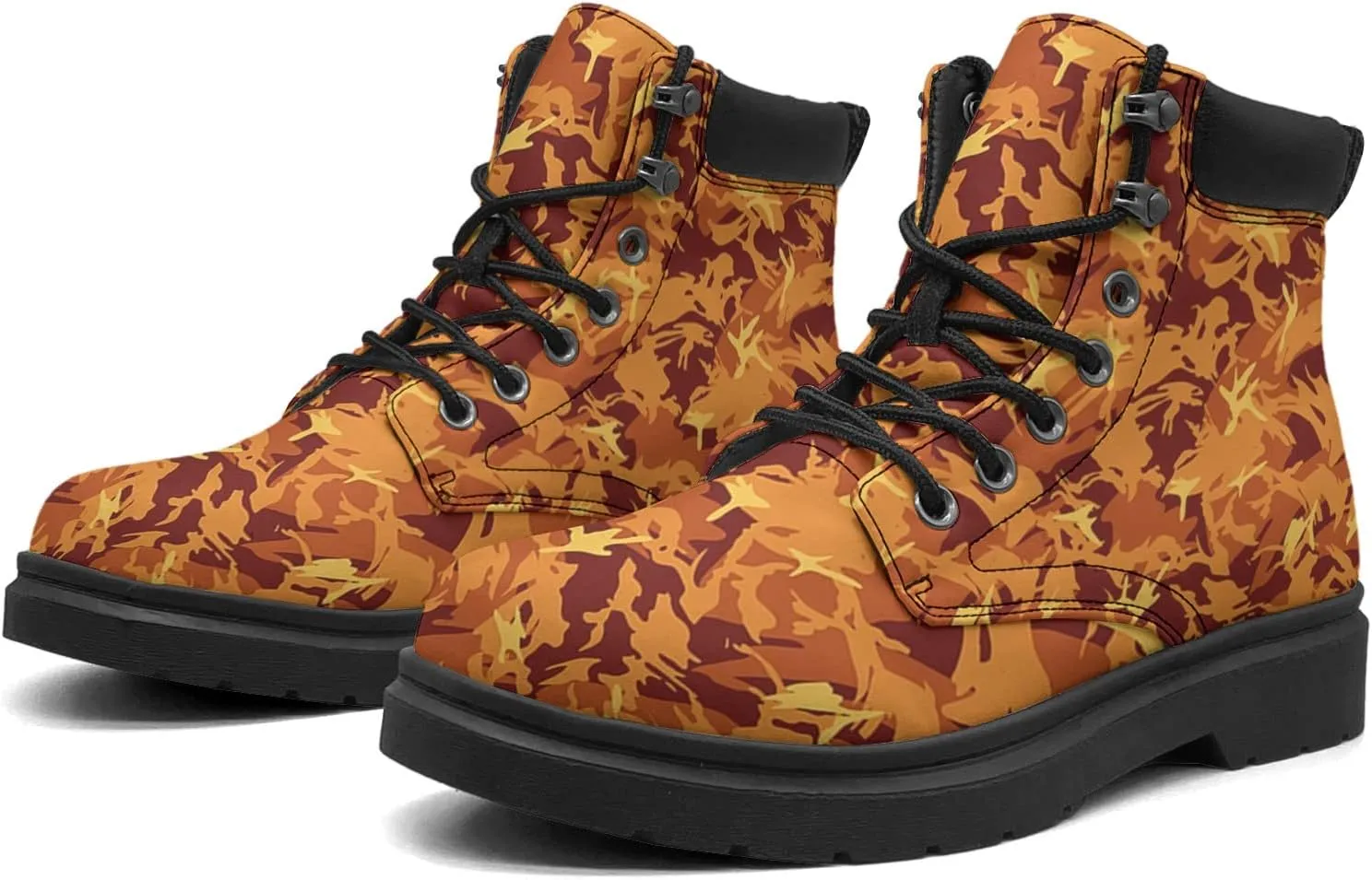 Pitovozu Camouflage Boots Womens Snow Boots Ankle Anti-Slip Combat Boots Lace Up Winter Waterproof Leather Boots Shoes Gifts for Women