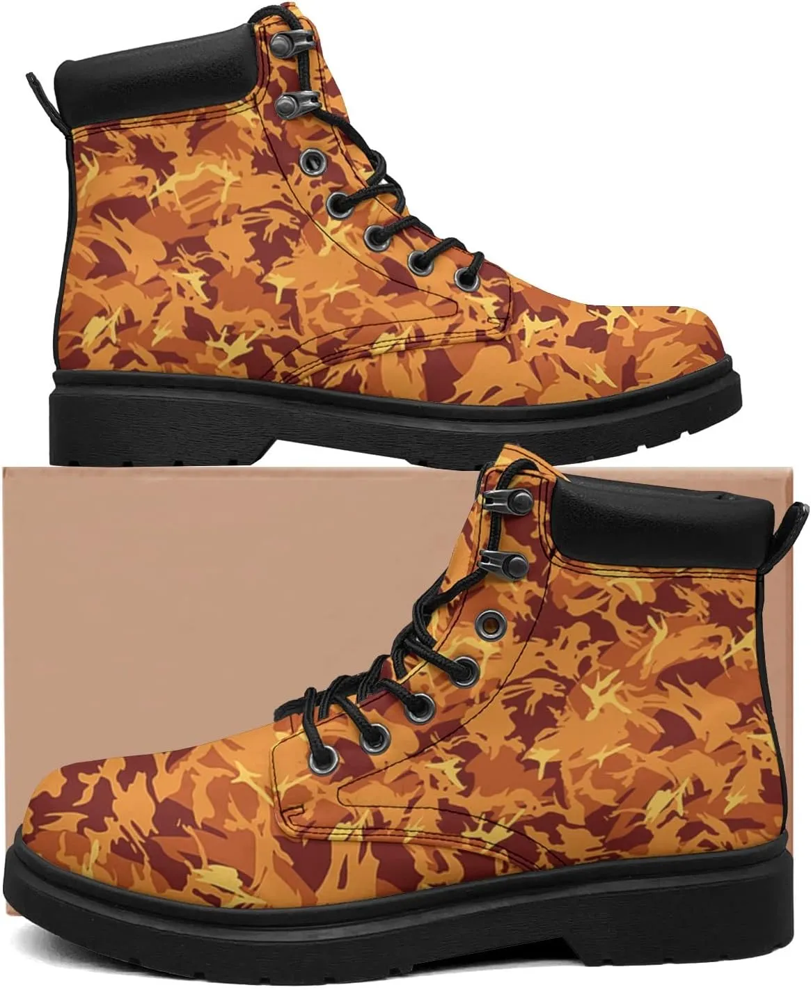 Pitovozu Camouflage Boots Womens Snow Boots Ankle Anti-Slip Combat Boots Lace Up Winter Waterproof Leather Boots Shoes Gifts for Women