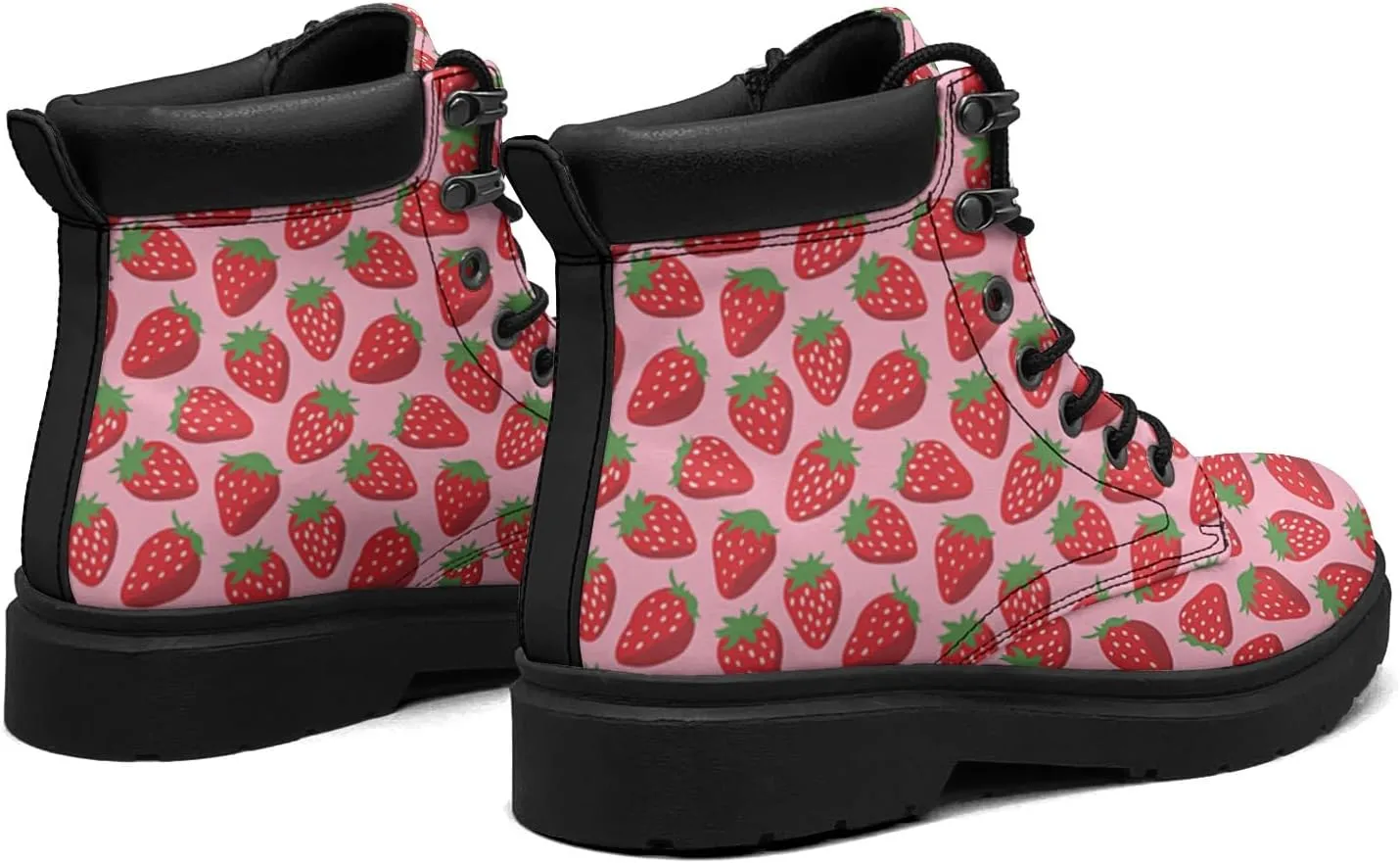 Pitovozu Strawberry Plants Floral Boots Womens Mens Snow Boots Ankle Anti-Slip Combat Boots Lace Up Waterproof Leather Boots Shoes Gifts for Women Men