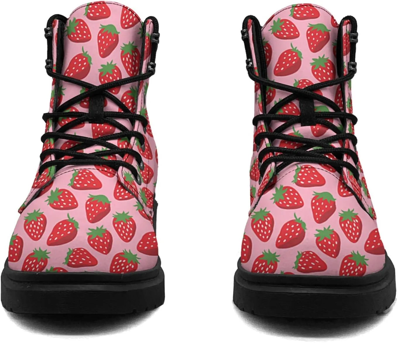 Pitovozu Strawberry Plants Floral Boots Womens Mens Snow Boots Ankle Anti-Slip Combat Boots Lace Up Waterproof Leather Boots Shoes Gifts for Women Men
