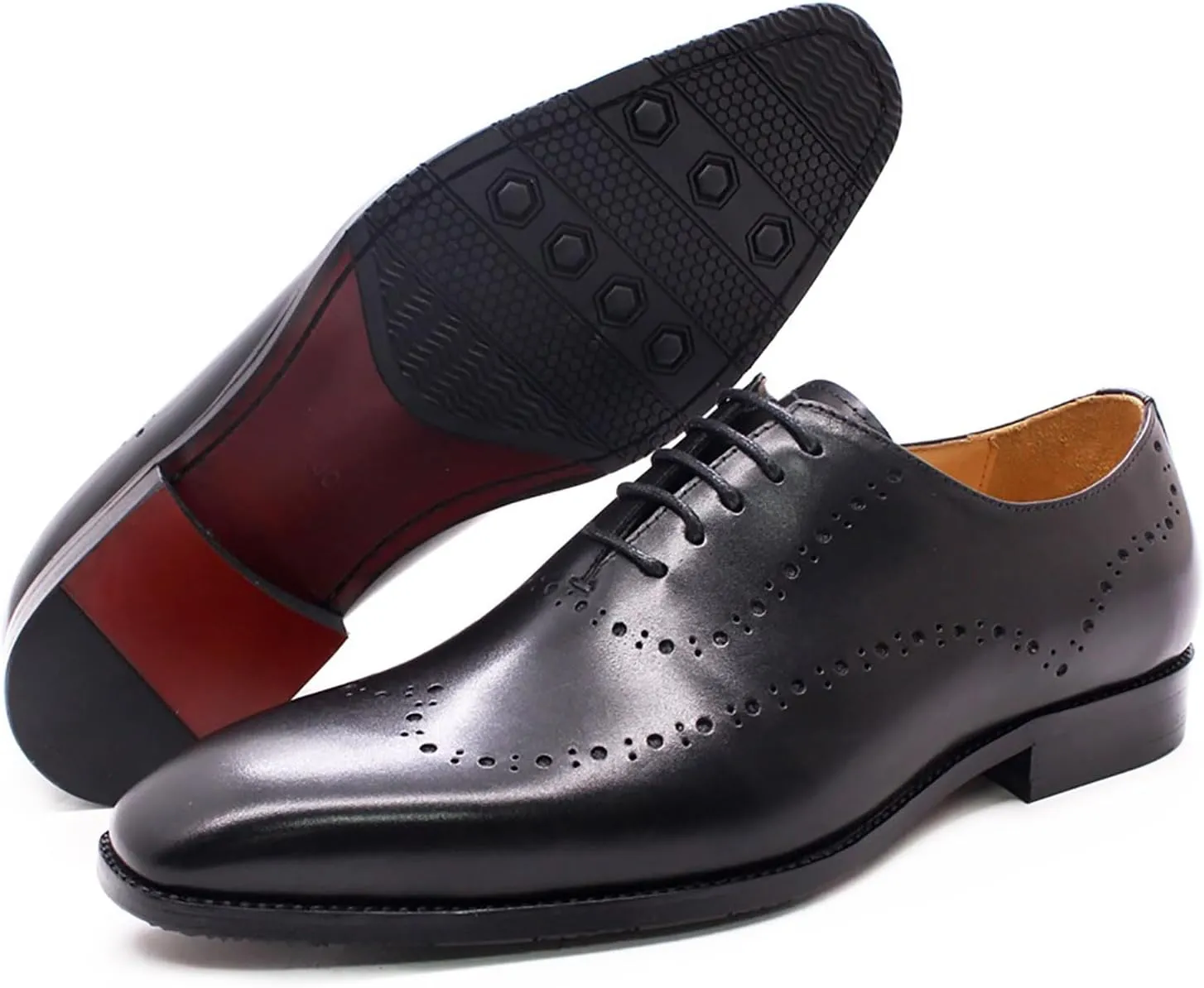 Santimon Mens Oxfords Casual Dress Formal Handmade Genuine Leather Brogues Derby Wedding Fashion Walking Shoes for Men