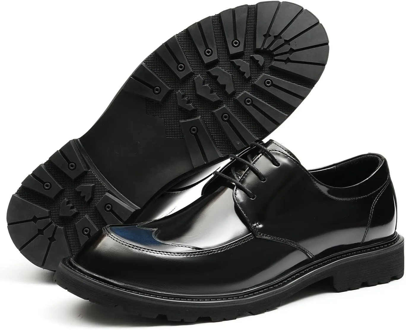 Santimon Mens Oxfords Formal Dress Derby Fashion Comfortable Wingtip Brogue Patent Leather Prom Shoes Tuxedo Wedding Business Causal Wide Shoes for Men