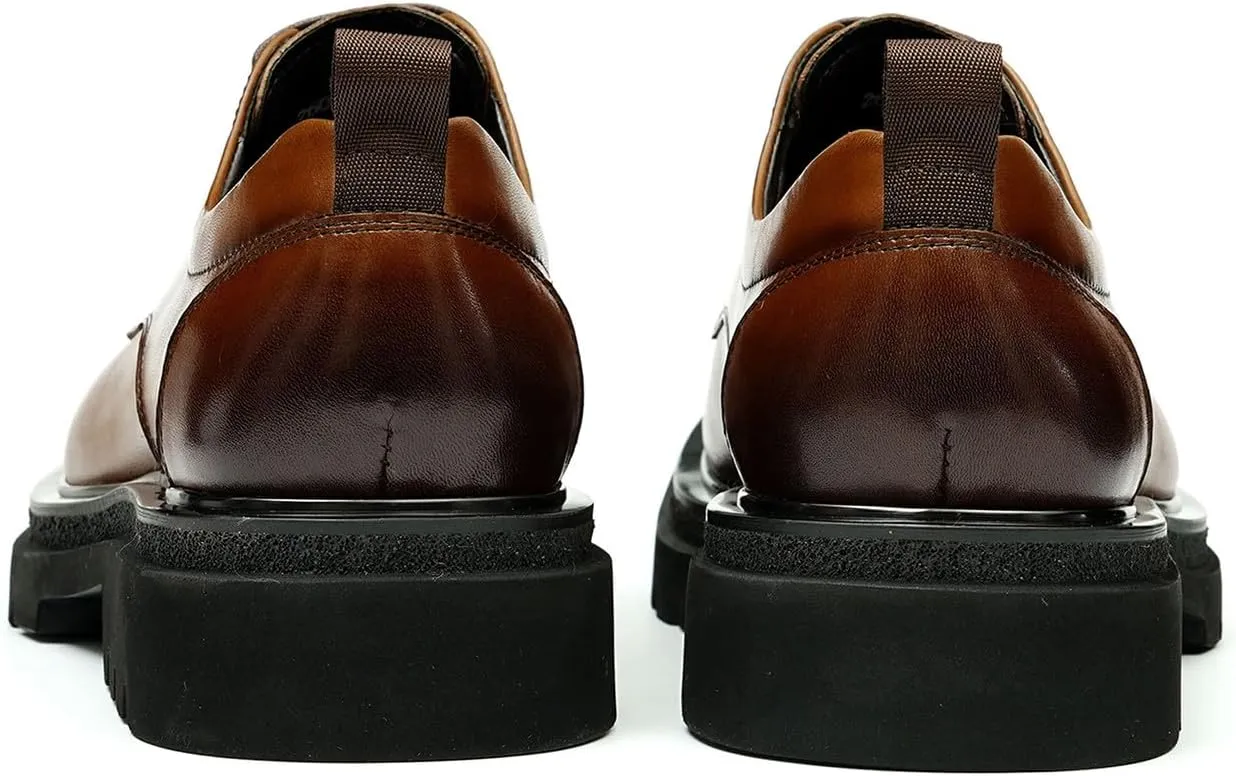 Santimon Mens Oxfords Formal Dress Derby Fashion Genunie Leather Square Toe Prom Shoes Tuxedo Wedding Dress Business Causal Shoes for Men