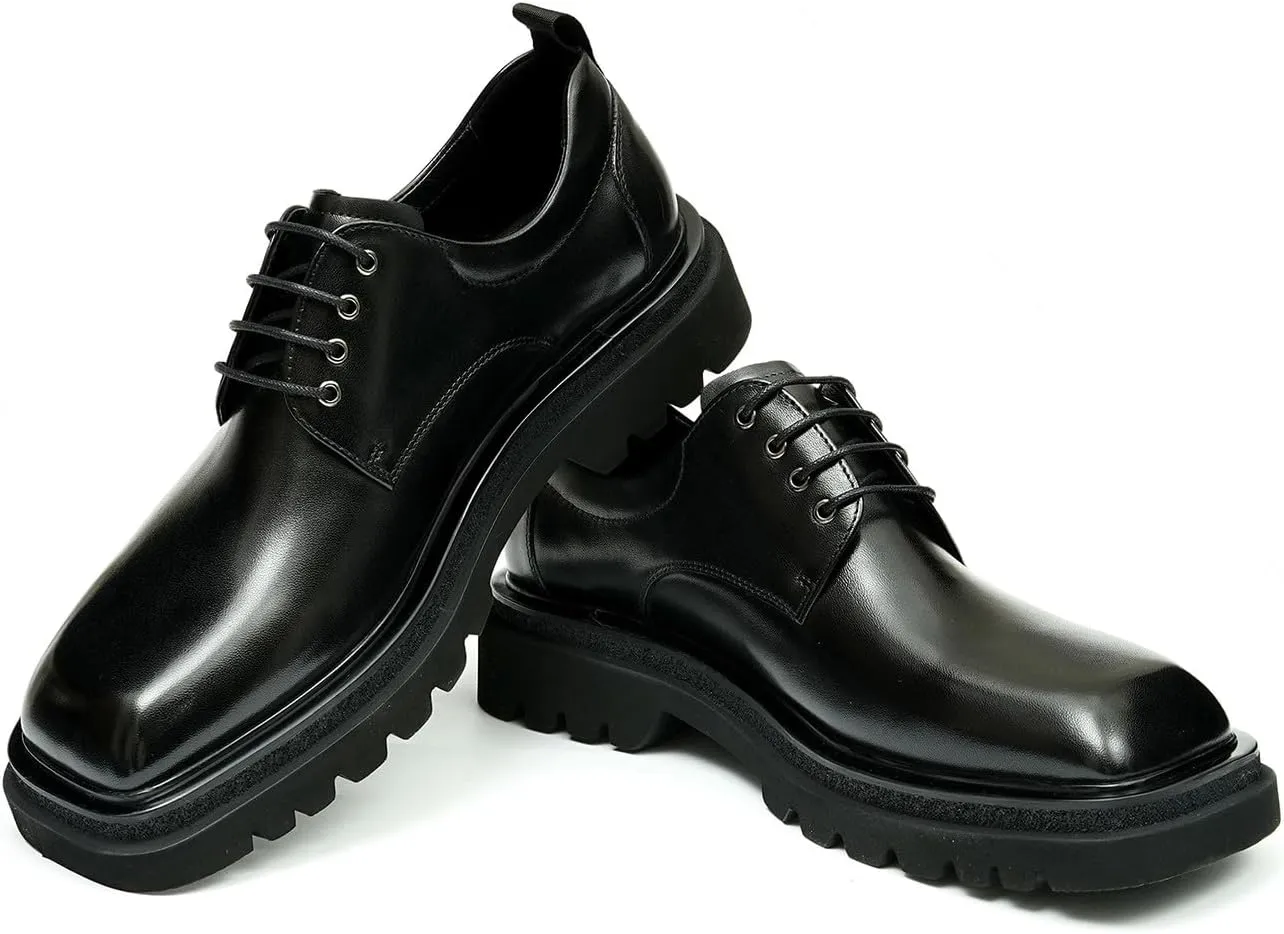 Santimon Mens Oxfords Formal Dress Derby Fashion Genunie Leather Square Toe Prom Shoes Tuxedo Wedding Dress Business Causal Shoes for Men