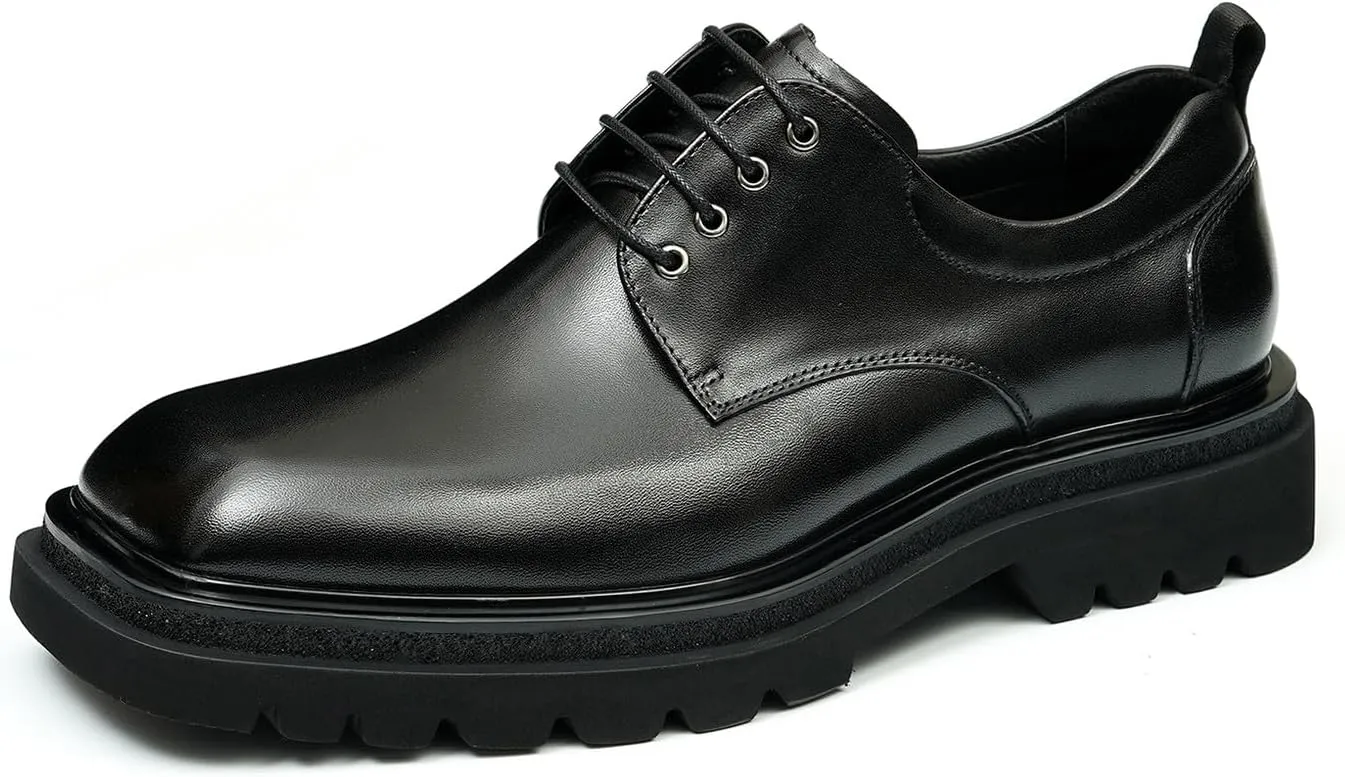 Santimon Mens Oxfords Formal Dress Derby Fashion Genunie Leather Square Toe Prom Shoes Tuxedo Wedding Dress Business Causal Shoes for Men