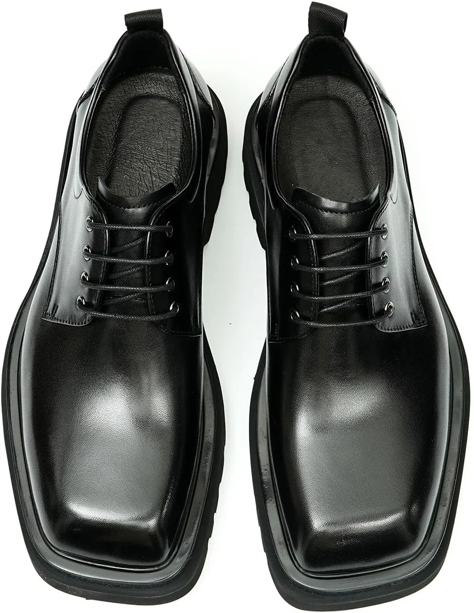 Santimon Mens Oxfords Formal Dress Derby Fashion Genunie Leather Square Toe Prom Shoes Tuxedo Wedding Dress Business Causal Shoes for Men