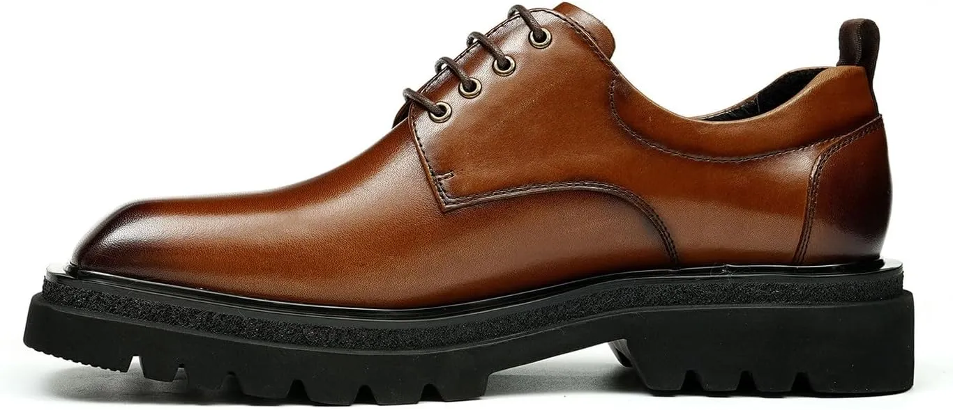Santimon Mens Oxfords Formal Dress Derby Fashion Genunie Leather Square Toe Prom Shoes Tuxedo Wedding Dress Business Causal Shoes for Men