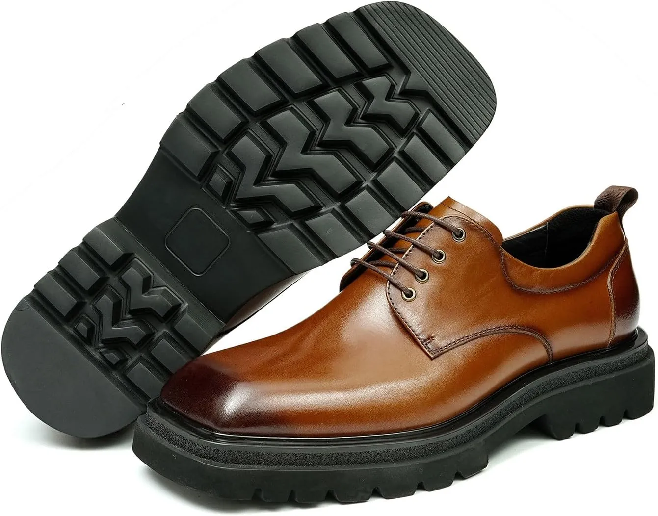 Santimon Mens Oxfords Formal Dress Derby Fashion Genunie Leather Square Toe Prom Shoes Tuxedo Wedding Dress Business Causal Shoes for Men