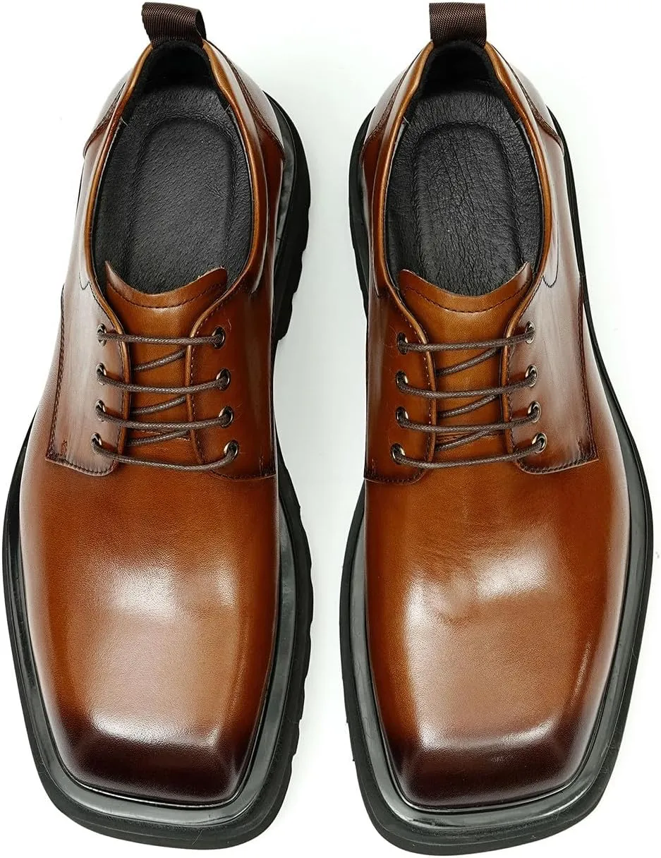 Santimon Mens Oxfords Formal Dress Derby Fashion Genunie Leather Square Toe Prom Shoes Tuxedo Wedding Dress Business Causal Shoes for Men