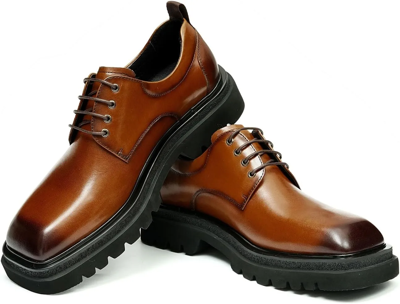 Santimon Mens Oxfords Formal Dress Derby Fashion Genunie Leather Square Toe Prom Shoes Tuxedo Wedding Dress Business Causal Shoes for Men