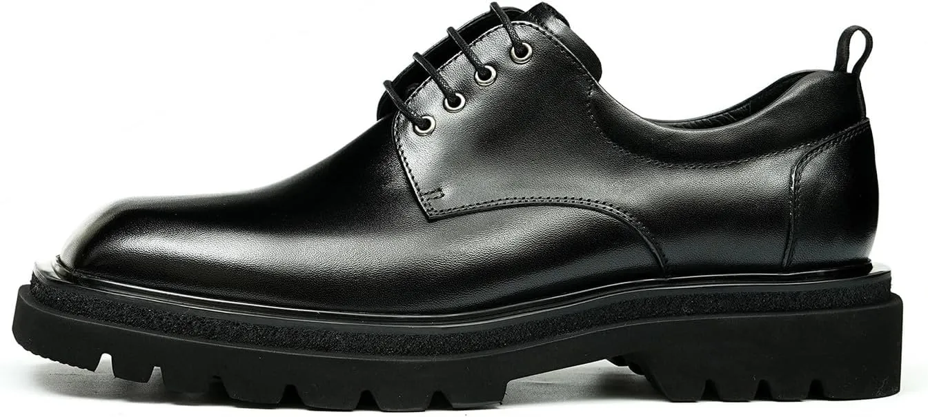 Santimon Mens Oxfords Formal Dress Derby Fashion Genunie Leather Square Toe Prom Shoes Tuxedo Wedding Dress Business Causal Shoes for Men