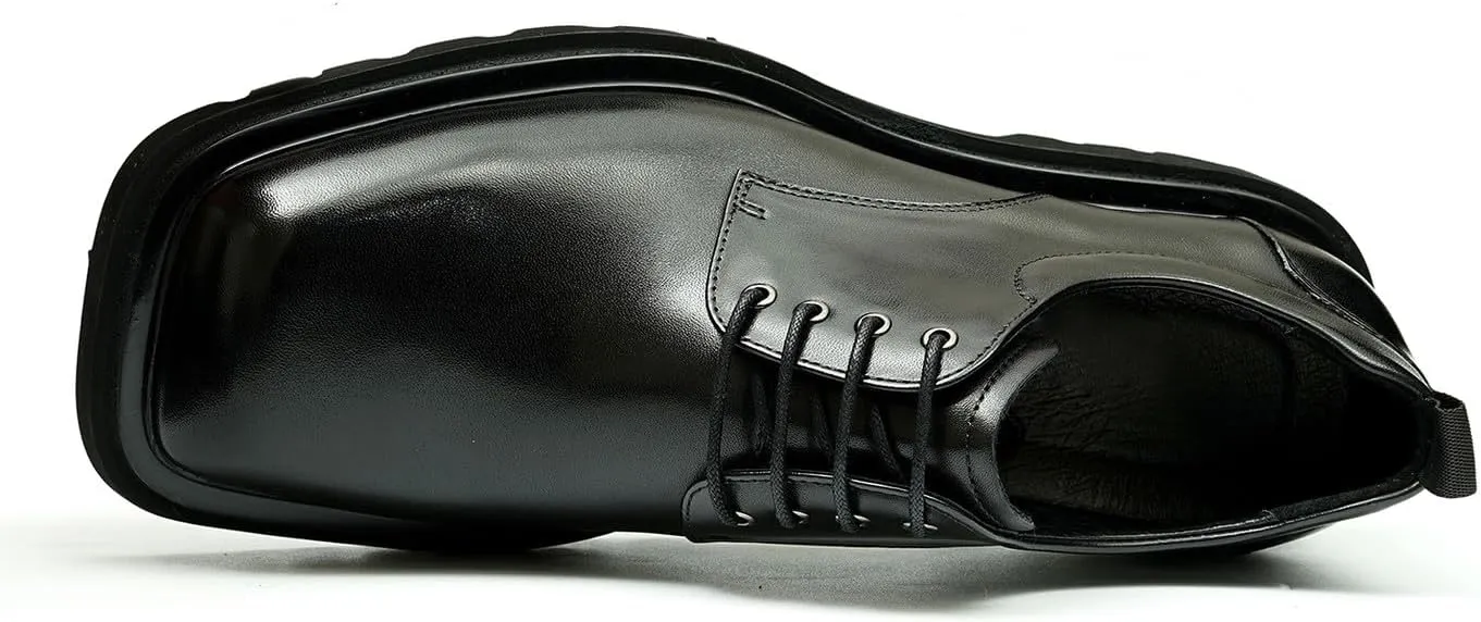 Santimon Mens Oxfords Formal Dress Derby Fashion Genunie Leather Square Toe Prom Shoes Tuxedo Wedding Dress Business Causal Shoes for Men