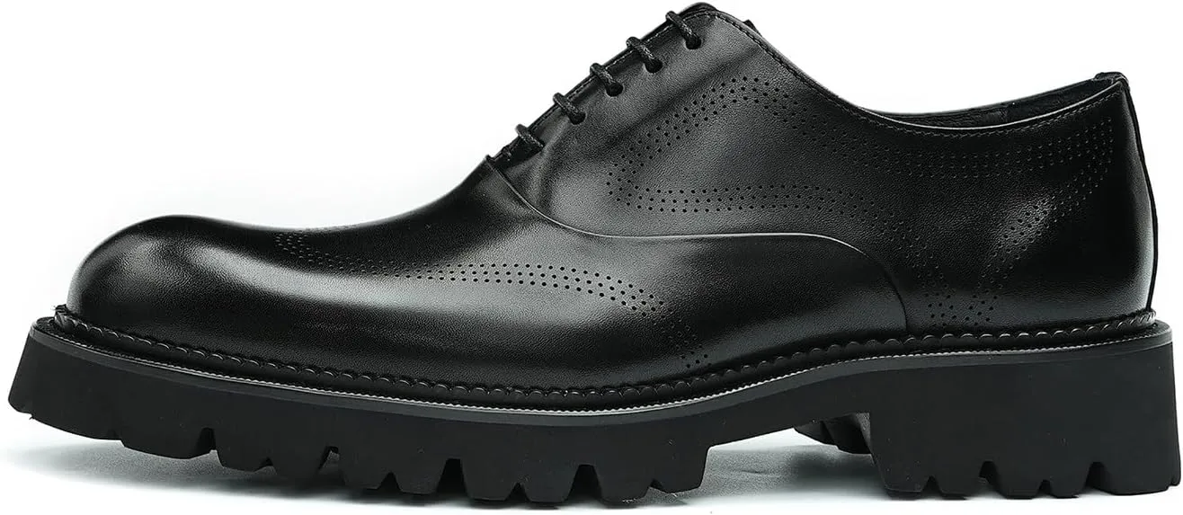 Santimon Men's Oxfords Formal Dress Derby Fashion Prom Wingtip Brogue Genuine Leather Shoes Wedding Tuxedo Business Causal Shoes for Men