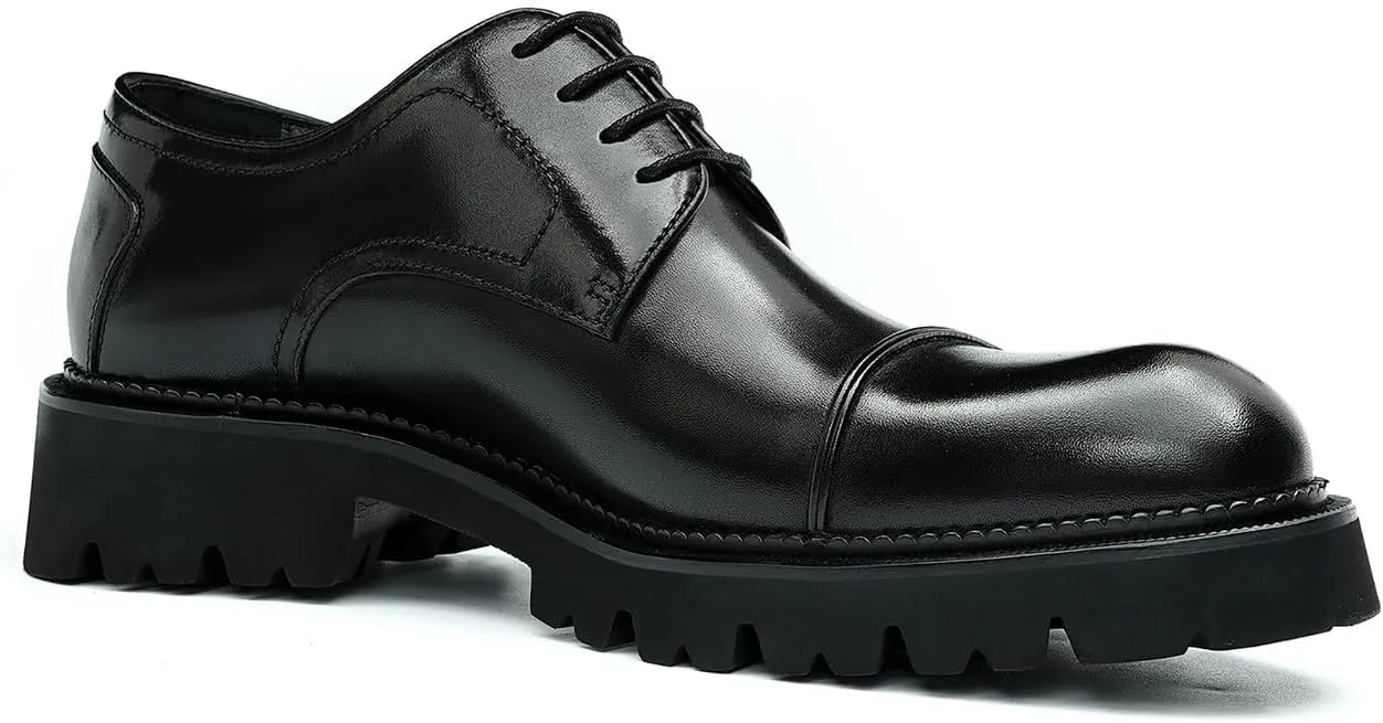 Santimon Men's Oxfords Formal Dress Genuine Leather Derby Fashion Business Causal Tuxedo Shoes Wedding Prom Shoes for Men