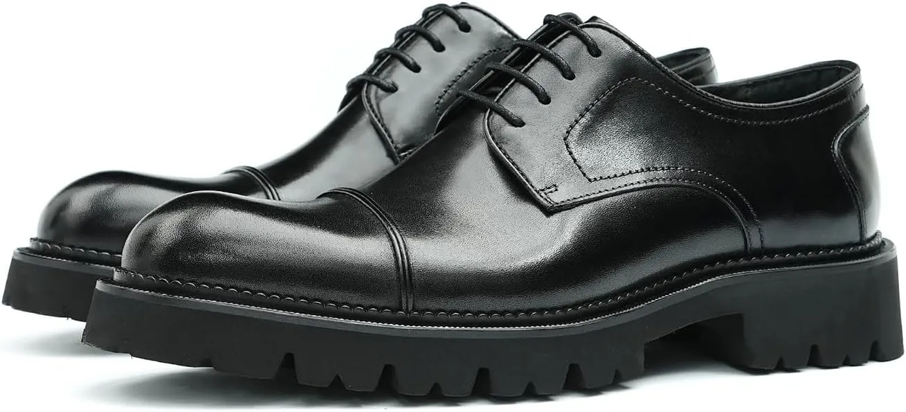 Santimon Men's Oxfords Formal Dress Genuine Leather Derby Fashion Business Causal Tuxedo Shoes Wedding Prom Shoes for Men