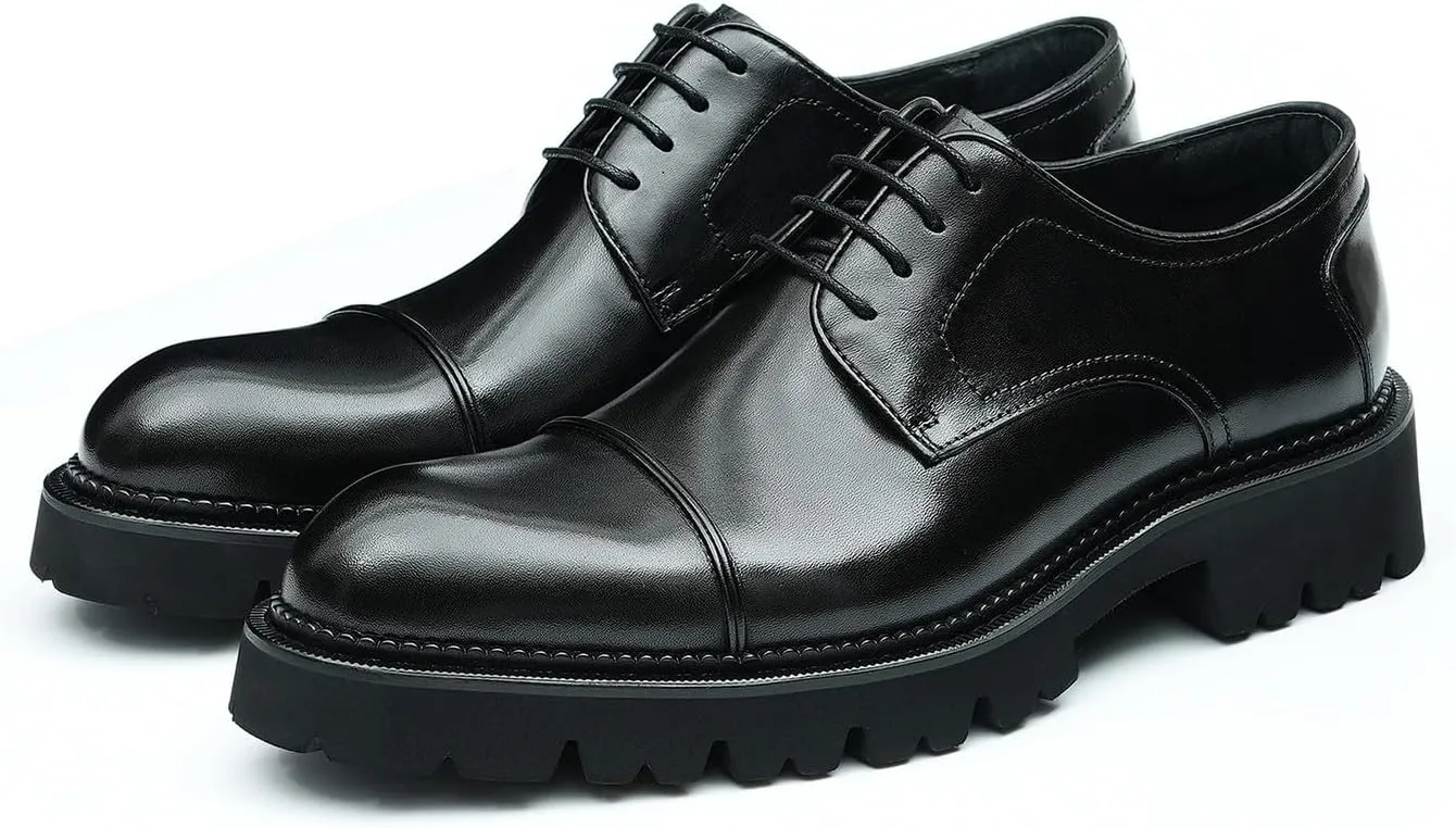 Santimon Men's Oxfords Formal Dress Genuine Leather Derby Fashion Business Causal Tuxedo Shoes Wedding Prom Shoes for Men