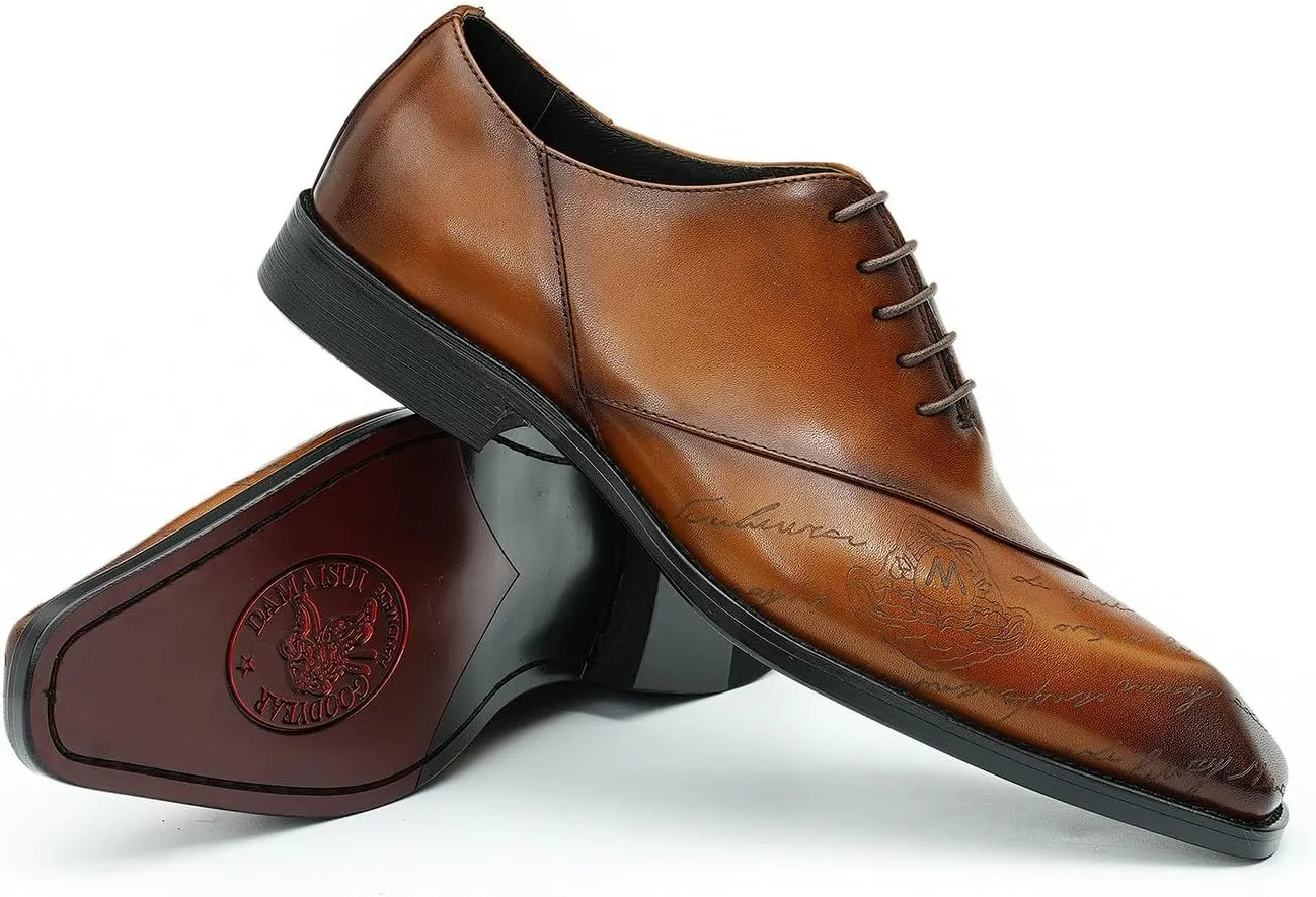 Santimon Men's Oxfords Formal Dress Genuine Leather Derby Fashion Business Tuxedo Shoes Wedding Prom Shoes for Men