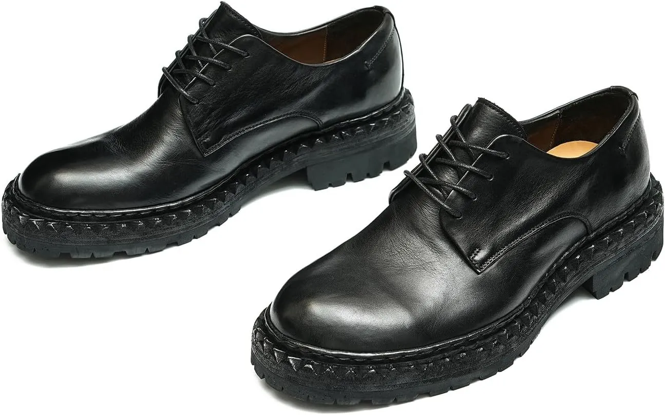 Santimon Mens Oxfords Formal Dress Genuine Leather Derby Fashion Goodyear Handcrafted Lace Up Shoes Prom Wedding Business Casual Tuxedo Comfortable Shoes for Men
