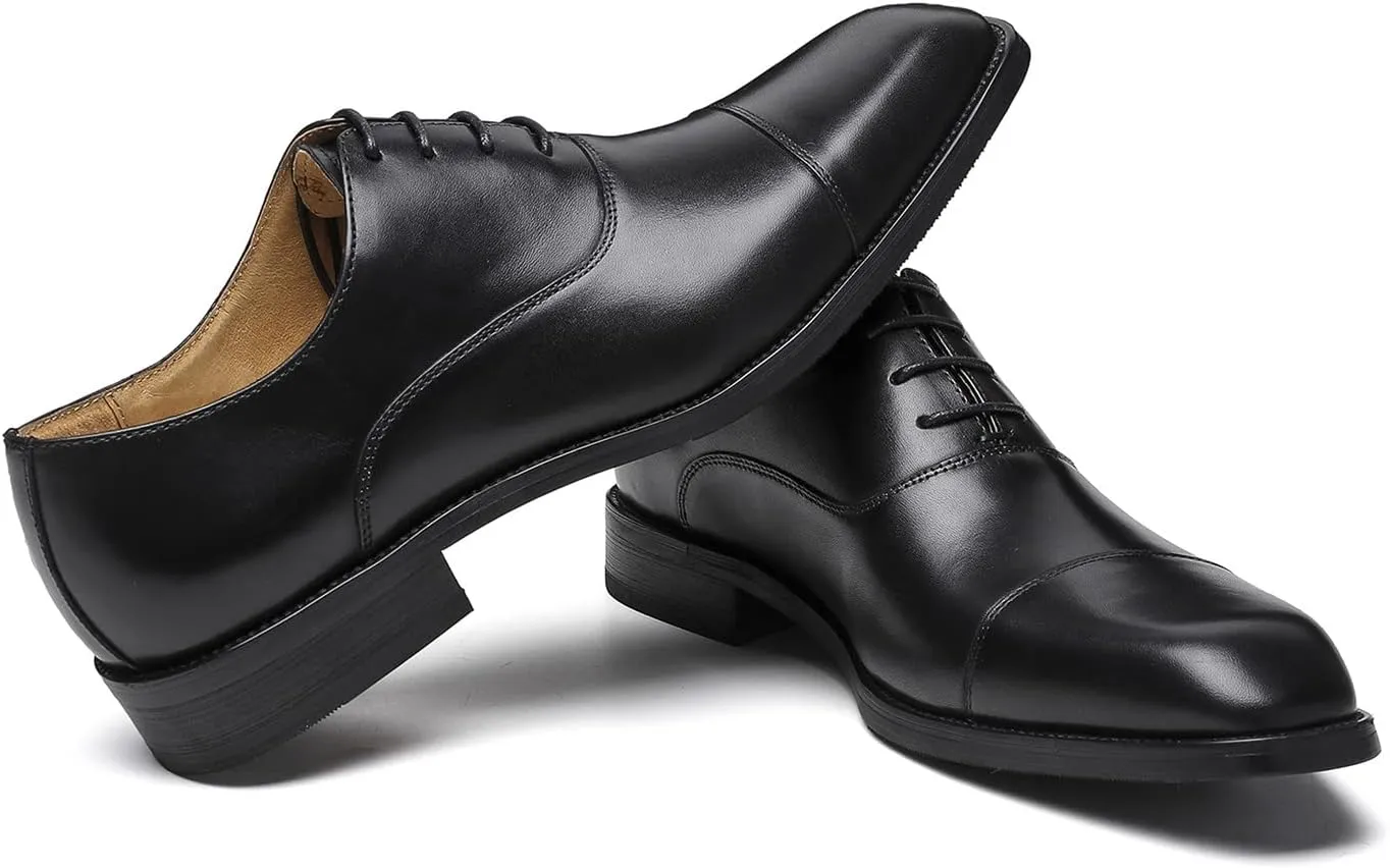 Santimon Men's Oxfords Formal Dress Genuine Leather Derby Modern Cap Toe Classic Fashion Business Casual Tuexdo Wedding Prom Comfortable Shoes for Men