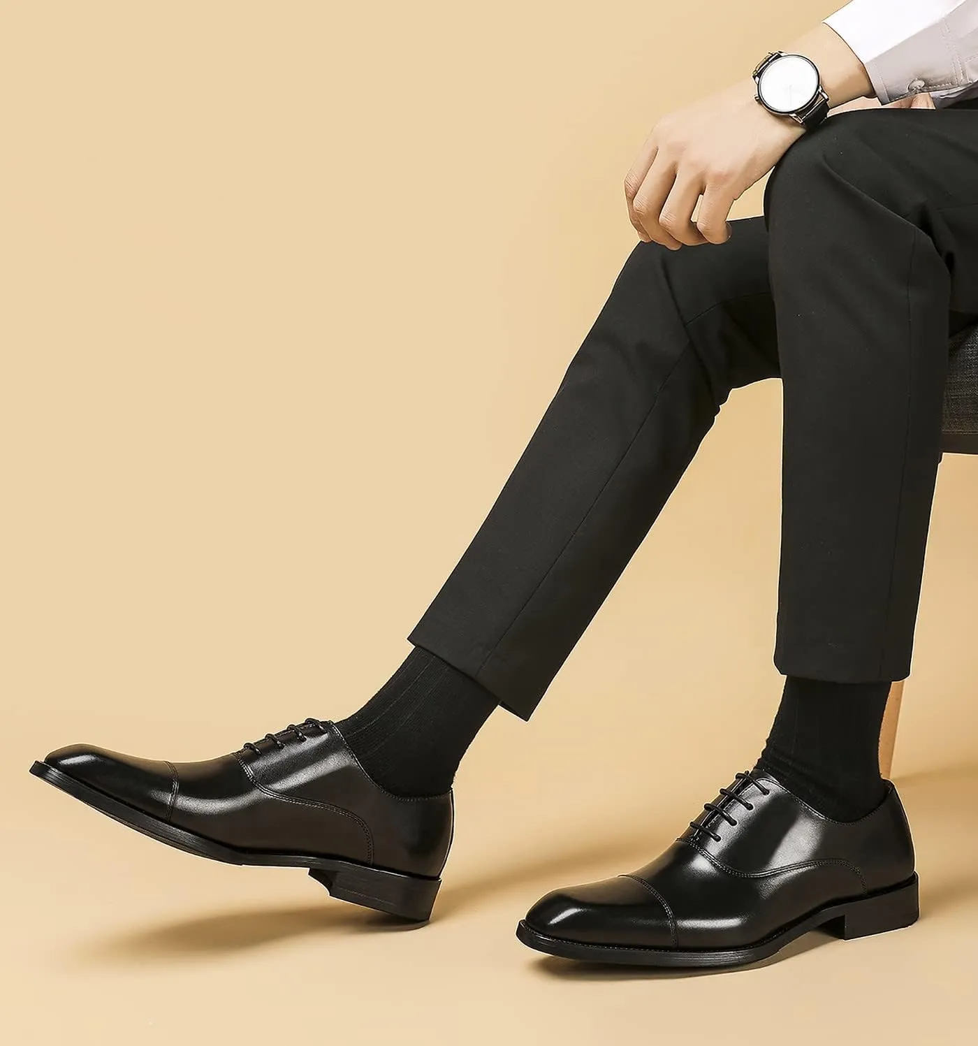 Santimon Men's Oxfords Formal Dress Genuine Leather Derby Modern Cap Toe Classic Fashion Business Casual Tuexdo Wedding Prom Comfortable Shoes for Men