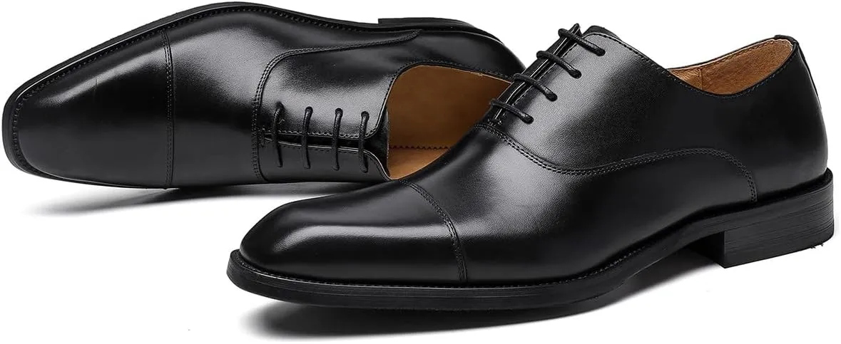 Santimon Men's Oxfords Formal Dress Genuine Leather Derby Modern Cap Toe Classic Fashion Business Casual Tuexdo Wedding Prom Comfortable Shoes for Men