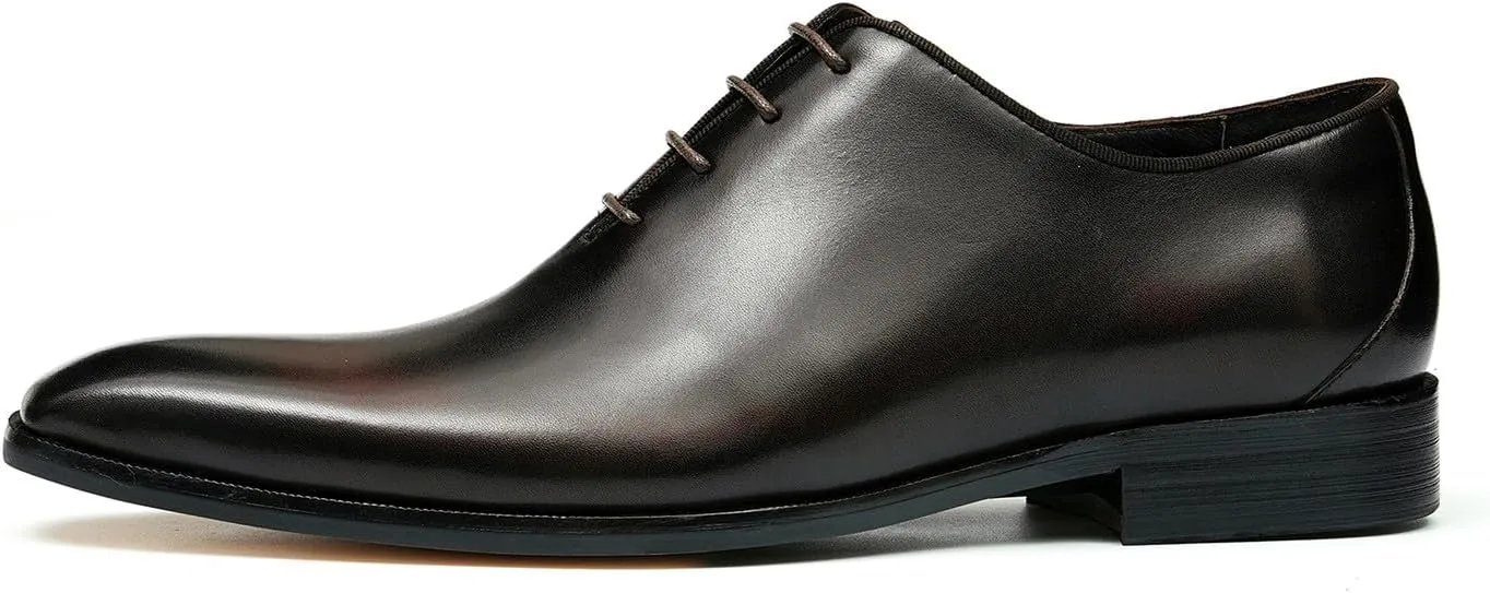 Santimon Mens Oxfords Formal Dress Genuine Leather Point Toe Derby Fashion Comfortable Tuxedo Business Causal Whole Cut Oxford Wedding Brown Prom Shoes for Men