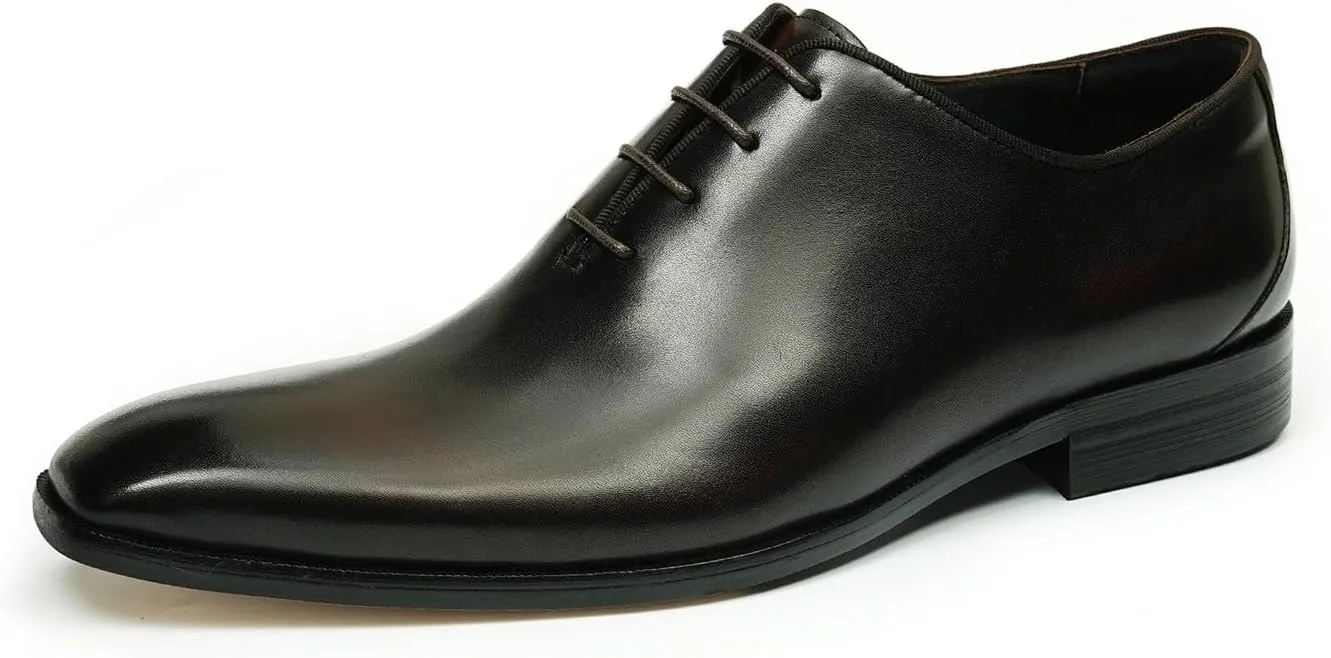 Santimon Mens Oxfords Formal Dress Genuine Leather Point Toe Derby Fashion Comfortable Tuxedo Business Causal Whole Cut Oxford Wedding Brown Prom Shoes for Men