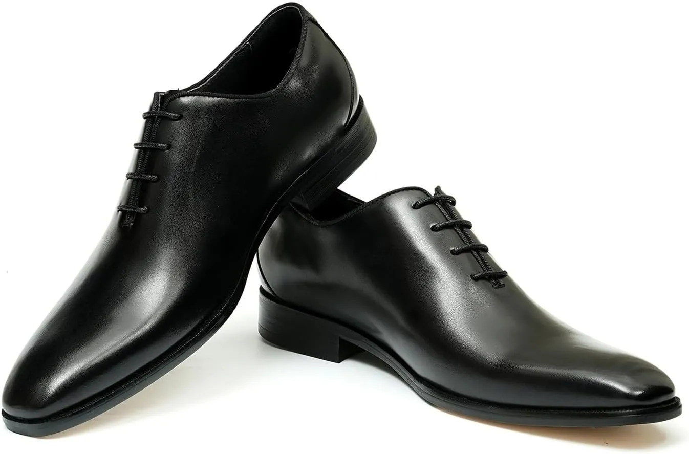 Santimon Mens Oxfords Formal Dress Genuine Leather Point Toe Derby Fashion Comfortable Tuxedo Business Causal Whole Cut Oxford Wedding Brown Prom Shoes for Men
